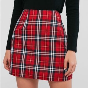 RED PLAID MINI SKIRT